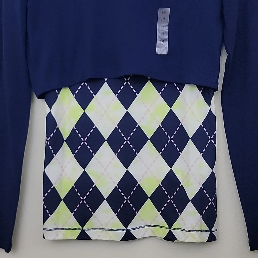 NWT Justice Navy Multicolored Double Layer Long Sleeve Top 14